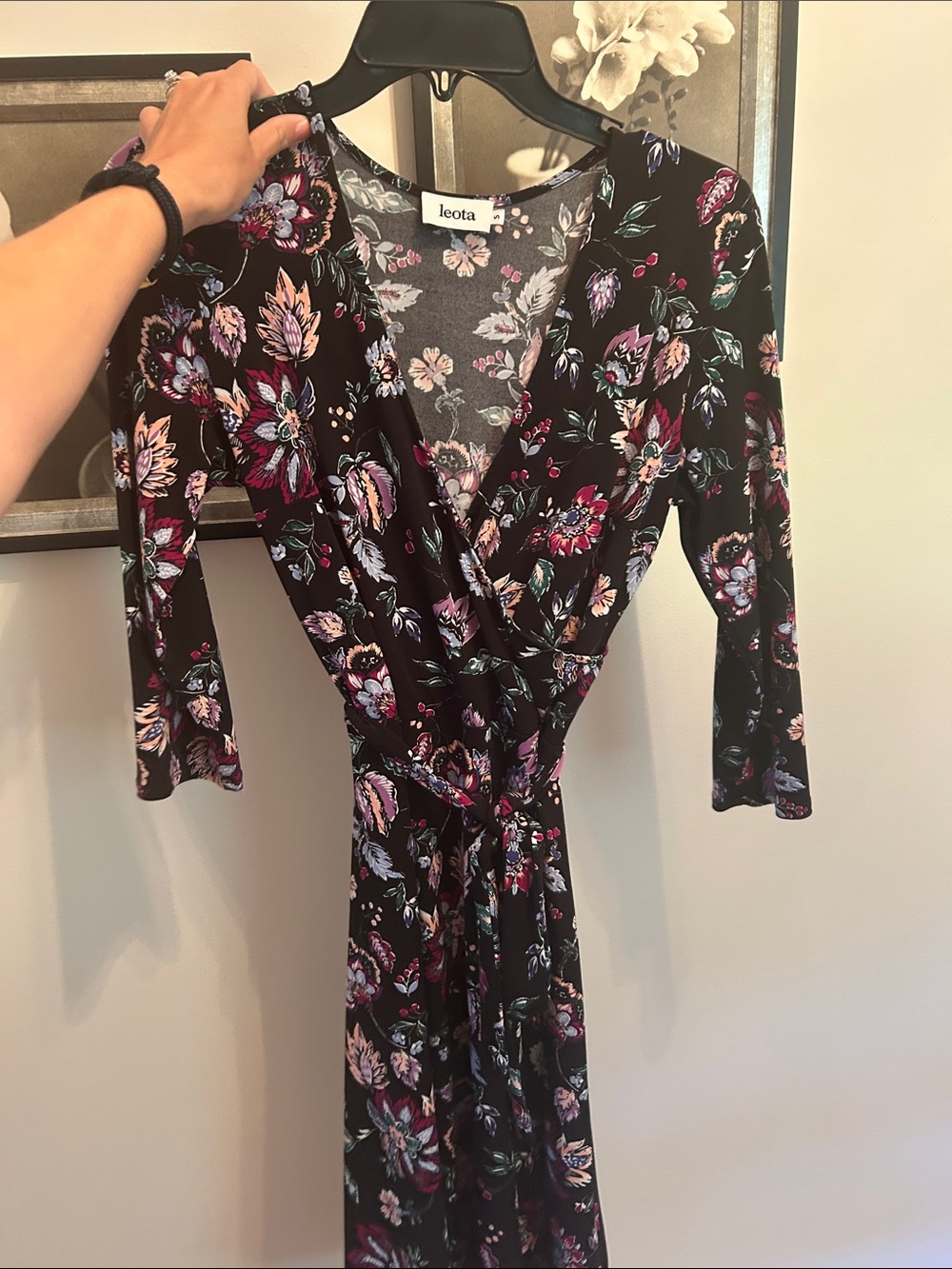 Leota Black Floral Wrap Dress - Pink, Purple & Teal Blooms